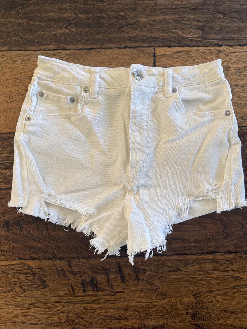 Love Tree White Distressed High-Rise Denim Shorts